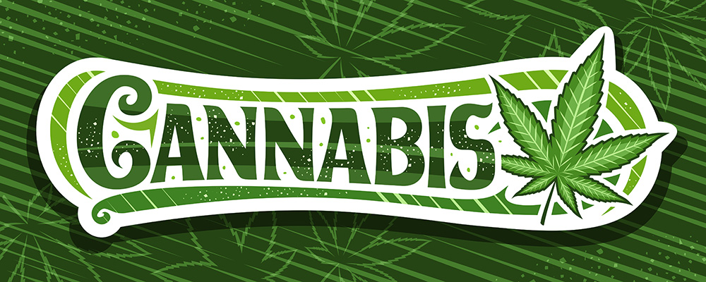 A graphic that has "Cannabis" written on it with a marijuana leaf next to it